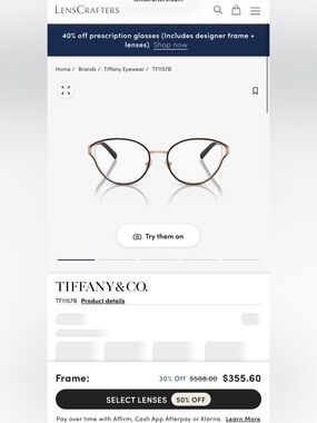 Tiffany & Co. TF1157B Women's Gold and Black Eyeglass Frames